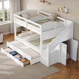 Twin XL Size Bunk Bed with Trundle, Storage Staircase, Wardrobe & Drawers, Solid Wood Bed Frame for Bedroom