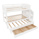 Twin XL Size Bunk Bed with Trundle, Storage Staircase, Wardrobe & Drawers, Solid Wood Bed Frame for Bedroom