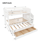 Twin XL Size Bunk Bed with Trundle, Storage Staircase, Wardrobe & Drawers, Solid Wood Bed Frame for Bedroom