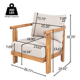 Patio Accent Chair Outdoor Club Chair Armchair with Soft Cushion & Weather-Resistant Acacia Wood Frame, Beige & Light Teak