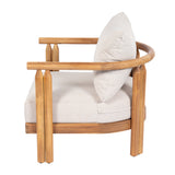 Patio Accent Chair Outdoor Club Chair Armchair with Soft Cushion & Weather-Resistant Acacia Wood Frame, Beige & Light Teak