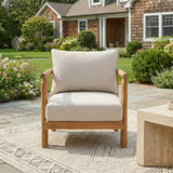 Patio Accent Chair Outdoor Club Chair Armchair with Soft Cushion & Weather-Resistant Acacia Wood Frame, Beige & Light Teak