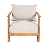 Patio Accent Chair Outdoor Club Chair Armchair with Soft Cushion & Weather-Resistant Acacia Wood Frame, Beige & Light Teak