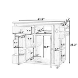 Outdoor Fir Wood Kitchen Island, Kitchen Cart with Extendable Stainless Steel Top, Drawers, Spice Rack for Backyard, BBQ, Party
