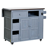 Outdoor Fir Wood Kitchen Island, Kitchen Cart with Extendable Stainless Steel Top, Drawers, Spice Rack for Backyard, BBQ, Party