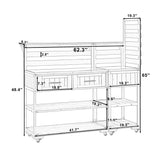 Patio Kitchen Island, Fir Wood Kitchen Cart with Stainless Table Top, Garden Potting Bench with Raised Shelf & Drawers