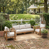 3pcs Patio Sofa Set Outdoor Conversation Chat Set Weather-resistant Garden Seating Group with Soft Cushions&Club Chairs, Beige&Teak