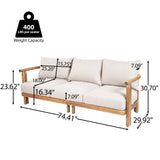 3pcs Patio Sofa Set Outdoor Conversation Chat Set Weather-resistant Garden Seating Group with Soft Cushions&Club Chairs, Beige&Teak
