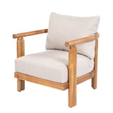 3pcs Patio Sofa Set Outdoor Conversation Chat Set Weather-resistant Garden Seating Group with Soft Cushions&Club Chairs, Beige&Teak