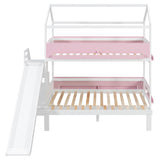 Twin over Twin/Full Bunk Bed House-Shaped Kid Bed Frame with Slide, Storage Staircase & Storage Shelves