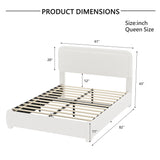 Queen Upholstered Platform Bed Frame with Adjustable Height Headboard, Boucle Low Profile Bed