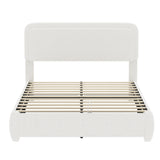 Queen Upholstered Platform Bed Frame with Adjustable Height Headboard, Boucle Low Profile Bed