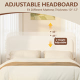 Queen Upholstered Platform Bed Frame with Adjustable Height Headboard, Boucle Low Profile Bed