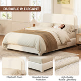 Queen Upholstered Platform Bed Frame with Adjustable Height Headboard, Boucle Low Profile Bed