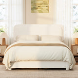 Queen Upholstered Platform Bed Frame with Adjustable Height Headboard, Boucle Low Profile Bed