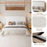 Queen Upholstered Platform Bed Frame with Padded Wingback Headboard, Low Profile Bed