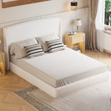 Queen Upholstered Platform Bed Frame with Padded Wingback Headboard, Low Profile Bed