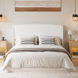 Queen Upholstered Platform Bed Frame with Padded Wingback Headboard, Low Profile Bed