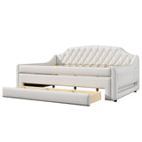 Padded Full Size Daybed Bed Upholstered Sofa Bed with Storage Drawers, Trundle Bed & LED Belt