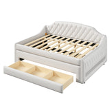 Padded Full Size Daybed Bed Upholstered Sofa Bed with Storage Drawers, Trundle Bed & LED Belt