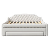 Padded Full Size Daybed Bed Upholstered Sofa Bed with Storage Drawers, Trundle Bed & LED Belt