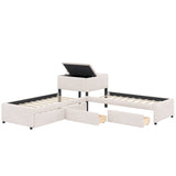Twin Size L-Shaped Platform Bed Frame Corner Bed with Desk, Trundle & 2 Drawers