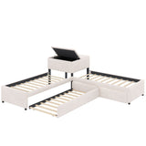 Twin Size L-Shaped Platform Bed Frame Corner Bed with Desk, Trundle & 2 Drawers