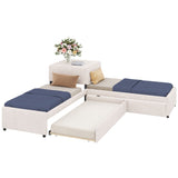 Twin Size L-Shaped Platform Bed Frame Corner Bed with Desk, Trundle & 2 Drawers