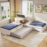 Twin Size L-Shaped Platform Bed Frame Corner Bed with Desk, Trundle & 2 Drawers