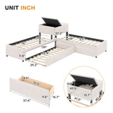 Twin Size L-Shaped Platform Bed Frame Corner Bed with Desk, Trundle & 2 Drawers
