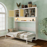 Twin Size Murphy Bed with Top Cabinet, LED Light & USB Charging, Space-Saving Foldable Wall Bed for Small Apartments