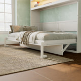 Twin Size Murphy Bed with Top Cabinet, LED Light & USB Charging, Space-Saving Foldable Wall Bed for Small Apartments