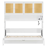 Twin Size Murphy Bed with Top Cabinet, LED Light & USB Charging, Space-Saving Foldable Wall Bed for Small Apartments