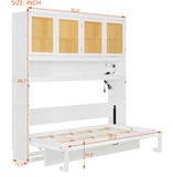 Twin Size Murphy Bed with Top Cabinet, LED Light & USB Charging, Space-Saving Foldable Wall Bed for Small Apartments
