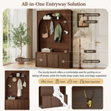 All-in-1 Hall Tree Mudroom Coat Rack Organizer Entryway Storage Bench Shoe Cabinet with Hooks & Adjustable Shelves