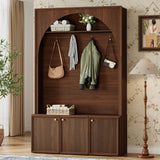 All-in-1 Hall Tree Mudroom Coat Rack Organizer Entryway Storage Bench Shoe Cabinet with Hooks & Adjustable Shelves