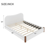 Queen Size Upholstered Platform Bed Frame with Curved Headboard & Wood Feet, White