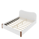Queen Size Upholstered Platform Bed Frame with Curved Headboard & Wood Feet, White