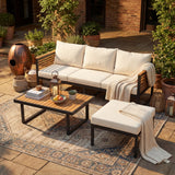3-Piece Outdoor Patio Sofa Set, Patio Conversation Set with Coffee Table & Waterproof Cushions for Garden/Patio/Backyard, Beige