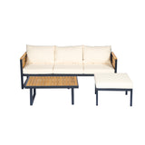 3-Piece Outdoor Patio Sofa Set, Patio Conversation Set with Coffee Table & Waterproof Cushions for Garden/Patio/Backyard, Beige