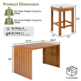 5-Piece Outdoor Acacia Wood Patio Bar Set, Bar Height Table with 4 Stools & Beige Cushions for Backyard/Poolside, Natural