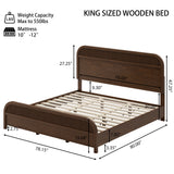 King Size Platform Bed with Vertical Slat Headboard, Solid Wood Bed Frame, No Box Spring Needed