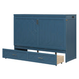 Queen Size Murphy Bed, Foldable Cabinet Bed with Drawer & Charging Station for Bedroom, Living Room