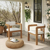Set of 2 Outdoor Dining Chairs Acacia Wood Patio Armchairs with Weather-Resistant Cushions for Garden/Backyard