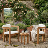 Set of 2 Outdoor Dining Chairs Acacia Wood Patio Armchairs with Weather-Resistant Cushions for Garden/Backyard