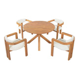 5pcs Outdoor Acacia Wood Round Dining Table Set, 47" Patio Table with 4 Cushioned Barrel Chairs for Garden/Patio/Backyard