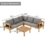 4pcs Outdoor L-Shaped Sofa Set, Acacia Wood Patio Conversation Set, Woven Rope Armrests with Coffee Table