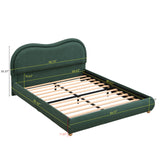 Queen Size Platform Bed with Rounded Corners Curved Headboard, Chenille Upholstered Bed Frame for Bedroom, Apartment