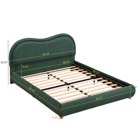 Queen Size Platform Bed with Rounded Corners Curved Headboard, Chenille Upholstered Bed Frame for Bedroom, Apartment