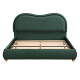 Queen Size Platform Bed with Rounded Corners Curved Headboard, Chenille Upholstered Bed Frame for Bedroom, Apartment